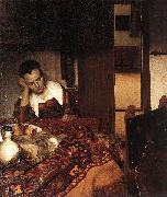Jan Vermeer A Woman Asleep at Tablec oil painting reproduction